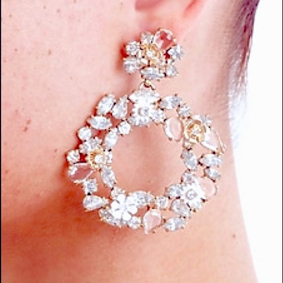 J.Crew gold Hoops crystal Hoop Earrings white/floral - Picture 1 of 9